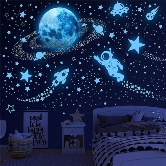 Glow in the Dark Stars for Ceiling,Outer Space Planet Wall Stickers Glow in Dark - Picture 1 of 7